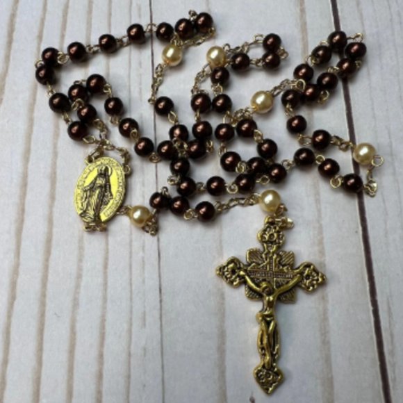 Handmade Brown Glass Pearl Rosary - Picture 1 of 4